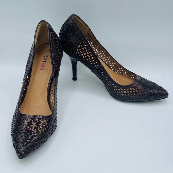 Esther Laser Cut Brown Pointy Toe Heels - Picture 4 of 11